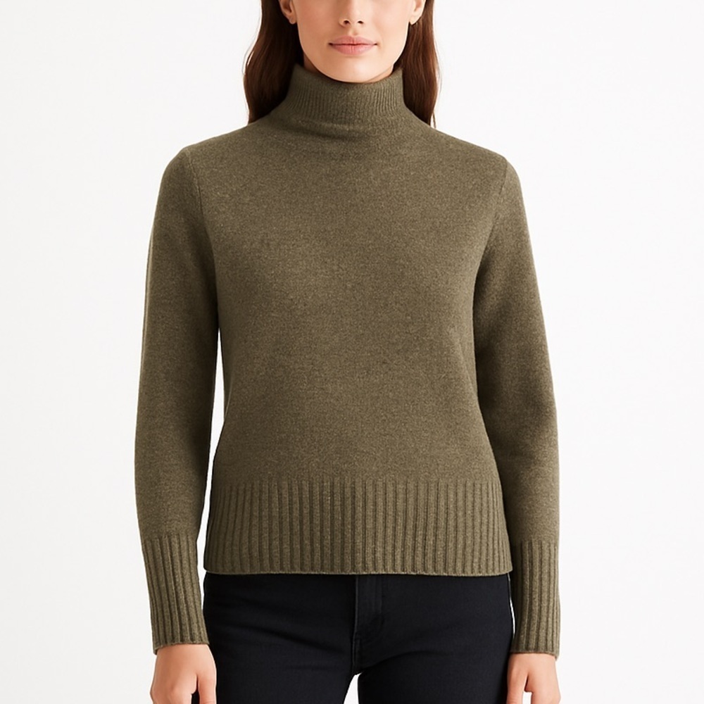 Madewell mock neck wool blend ribbed hem sweater elevated basics olive small